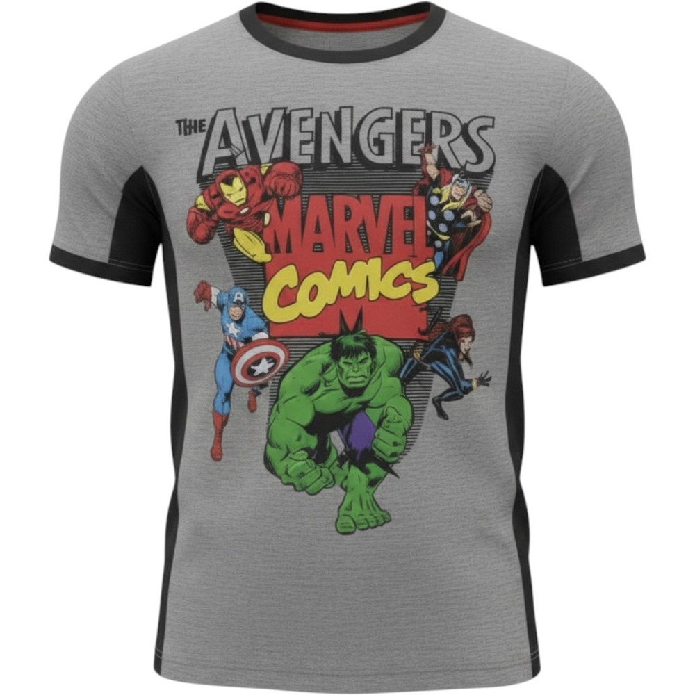 Marvel Avengers Comics Boys Grey Space Dye Graphic T-Shirt Size 7 NWT